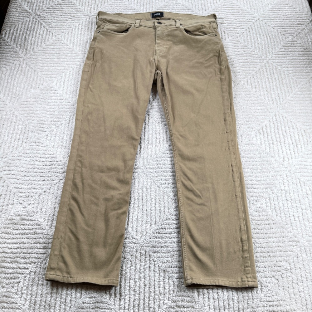 PAIGE Federal Slim Straight Pants Men 34x30 Khaki M655799-7694 Chino Work Preppy